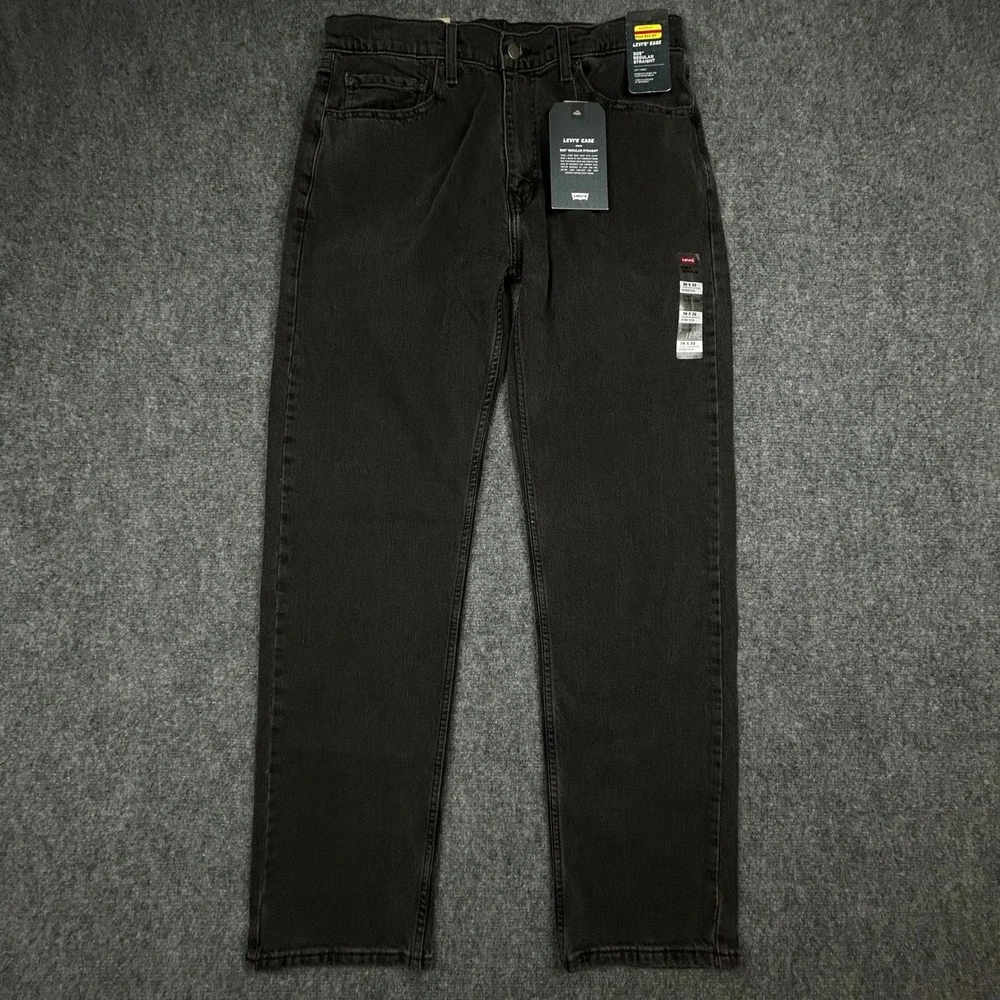 Levi's 505 Regular Straight Jeans Mens 36x32 Washed Black Stretch Denim Pants